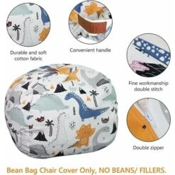 Kids Stuffed Animal Storage Bean Bag Chair Cover, Canvas Stripe Kids Toy Organizer Zipper Pouf (Dinosaur, 38) -Children Furniture Store 91891493 5
