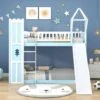 Bunk Bed With Slide, 3ft Children's Bed, House Bed, Solid Pine Wood Frame, Blue (90x190cm) 2 Bunk Bed With Slide, 3ft Children's Bed, House Bed, Solid Pine Wood Frame, Blue (90x190cm) -Children Furniture Store 93373665 1
