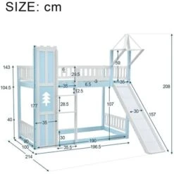 Bunk Bed With Slide, 3ft Children's Bed, House Bed, Solid Pine Wood Frame, Blue (90x190cm) -Children Furniture Store 93373665 5