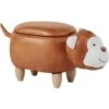 Modern Faux Leather Stool Distressed Solid Wood Animal Brown Monkey -Children Furniture Store 93990087 1