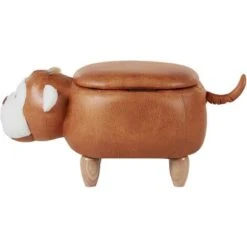 Modern Faux Leather Stool Distressed Solid Wood Animal Brown Monkey -Children Furniture Store 93990087 5