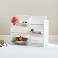 Storage Combination With 6 Boxes For Kids Toy, 84x29.5x60cm - Tobias - White -Children Furniture Store 95290310 3