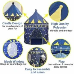 Blue Kids Pop Up Tent Kids Castle Tent Portable Pop Up Play Tent With Carry Bag Girls Boys Indoor Outdoor -Children Furniture Store 95305282 4