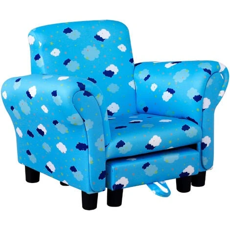 HOMCOM Cute Cloud Star Child Armchair Seat Wood Frame W/ Footrest Padding Blue 3 HOMCOM Cute Cloud Star Child Armchair Seat Wood Frame W/ Footrest Padding Blue