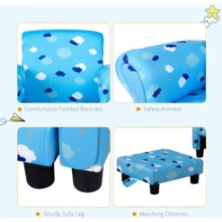 HOMCOM Cute Cloud Star Child Armchair Seat Wood Frame W/ Footrest Padding Blue 9 HOMCOM Cute Cloud Star Child Armchair Seat Wood Frame W/ Footrest Padding Blue -Children Furniture Store 95428491 3