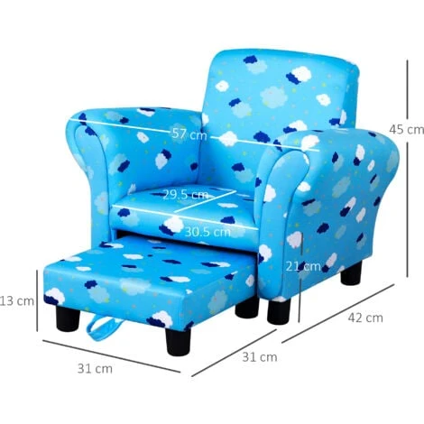 HOMCOM Cute Cloud Star Child Armchair Seat Wood Frame W/ Footrest Padding Blue 7 HOMCOM Cute Cloud Star Child Armchair Seat Wood Frame W/ Footrest Padding Blue - Image 5