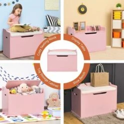 2-in-1 Modern Flip-top Storage Chest Wooden Storage Organizer Bench Toy Box Unit 11 2-in-1 Modern Flip-top Storage Chest Wooden Storage Organizer Bench Toy Box Unit -Children Furniture Store 95946257 5