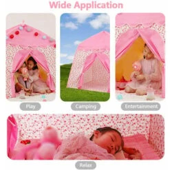 Children's Play Tent Princess Castle Oxford Cloth Play Tent Large Fairy House With Carry Bag For Boys And Girls Indoor Outdoor (Pink A) -Children Furniture Store 96001287 4