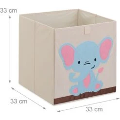 Relaxdays Toy Box, Children, Elephant Symbol, HxWxD: 33 X 33 X 33 Cm, Clothes, Tidy, Foldup, Storage, Chest, Beige/Blue -Children Furniture Store 96742873 4