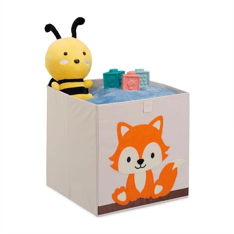 Relaxdays Toy Box, Children, Fox Symbol, HxWxD: 33 X 33 X 33 Cm, Clothes, Tidy, Foldup, Storage, Chest, Beige/Orange 3 Relaxdays Toy Box, Children, Fox Symbol, HxWxD: 33 X 33 X 33 Cm, Clothes, Tidy, Foldup, Storage, Chest, Beige/Orange