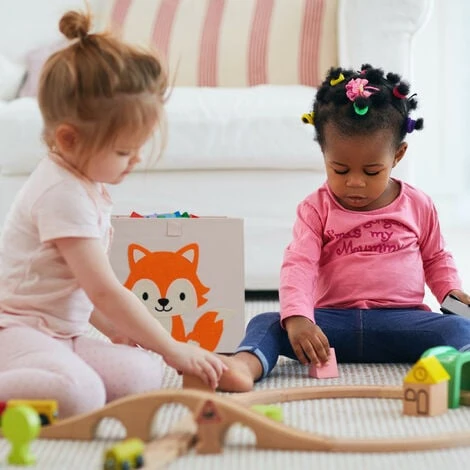 Relaxdays Toy Box, Children, Fox Symbol, HxWxD: 33 X 33 X 33 Cm, Clothes, Tidy, Foldup, Storage, Chest, Beige/Orange 5 Relaxdays Toy Box, Children, Fox Symbol, HxWxD: 33 X 33 X 33 Cm, Clothes, Tidy, Foldup, Storage, Chest, Beige/Orange - Image 3