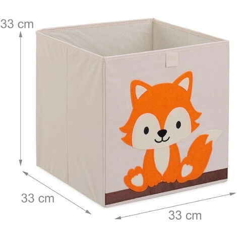 Relaxdays Toy Box, Children, Fox Symbol, HxWxD: 33 X 33 X 33 Cm, Clothes, Tidy, Foldup, Storage, Chest, Beige/Orange 6 Relaxdays Toy Box, Children, Fox Symbol, HxWxD: 33 X 33 X 33 Cm, Clothes, Tidy, Foldup, Storage, Chest, Beige/Orange - Image 4