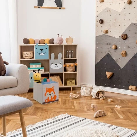 Relaxdays Toy Box, Children, Fox Symbol, HxWxD: 33 X 33 X 33 Cm, Clothes, Tidy, Foldup, Storage, Chest, Beige/Orange 7 Relaxdays Toy Box, Children, Fox Symbol, HxWxD: 33 X 33 X 33 Cm, Clothes, Tidy, Foldup, Storage, Chest, Beige/Orange - Image 5