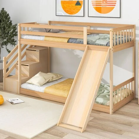 Children's Cabin Bed Frame With Slide & Ladder, Bunk Bed For Kids With Ladder And Slide (Natural, 190x90cm) 4 Children's Cabin Bed Frame With Slide & Ladder, Bunk Bed For Kids With Ladder And Slide (Natural, 190x90cm) - Image 2