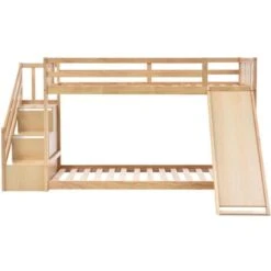Children's Cabin Bed Frame With Slide & Ladder, Bunk Bed For Kids With Ladder And Slide (Natural, 190x90cm) 9 Children's Cabin Bed Frame With Slide & Ladder, Bunk Bed For Kids With Ladder And Slide (Natural, 190x90cm) -Children Furniture Store 98474660 3