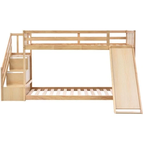 Children's Cabin Bed Frame With Slide & Ladder, Bunk Bed For Kids With Ladder And Slide (Natural, 190x90cm) 5 Children's Cabin Bed Frame With Slide & Ladder, Bunk Bed For Kids With Ladder And Slide (Natural, 190x90cm) - Image 3
