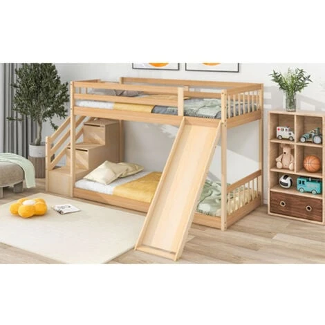 Children's Cabin Bed Frame With Slide & Ladder, Bunk Bed For Kids With Ladder And Slide (Natural, 190x90cm) 6 Children's Cabin Bed Frame With Slide & Ladder, Bunk Bed For Kids With Ladder And Slide (Natural, 190x90cm) - Image 4