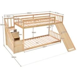 Children's Cabin Bed Frame With Slide & Ladder, Bunk Bed For Kids With Ladder And Slide (Natural, 190x90cm) 11 Children's Cabin Bed Frame With Slide & Ladder, Bunk Bed For Kids With Ladder And Slide (Natural, 190x90cm) -Children Furniture Store 98474660 5