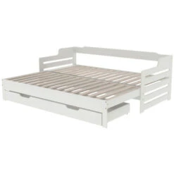 Single KIds Bed, Trundle And Drawer, Cabin Bed, SIngle Guest Bed Sofa Bed, Pull Out Trundle And Storage Drawer For Living Room And Bedroom - (3') 90 X190 Cm - White -Children Furniture Store 98639067 4