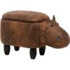 Modern Faux Leather Stool Brown Upholstery Storage Solid Wood Animal Hippo -Children Furniture Store 9954355 1