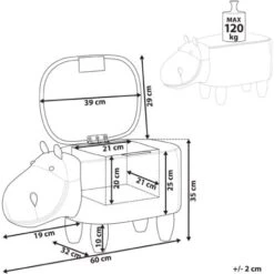 Modern Faux Leather Stool Brown Upholstery Storage Solid Wood Animal Hippo -Children Furniture Store 9954355 3