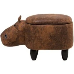 Modern Faux Leather Stool Brown Upholstery Storage Solid Wood Animal Hippo -Children Furniture Store 9954355 4