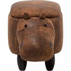 Modern Faux Leather Stool Brown Upholstery Storage Solid Wood Animal Hippo -Children Furniture Store 9954355 5